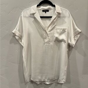 White Pop Over Collared Short Sleeve Blouse